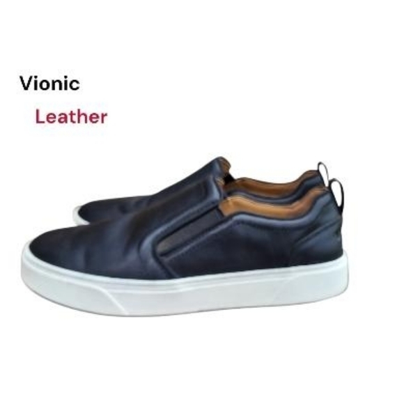 Vionic Leather Kimmie Black White Slip On Tennis Shoe Loafer Sneaker Women 7.5 - Picture 2 of 9